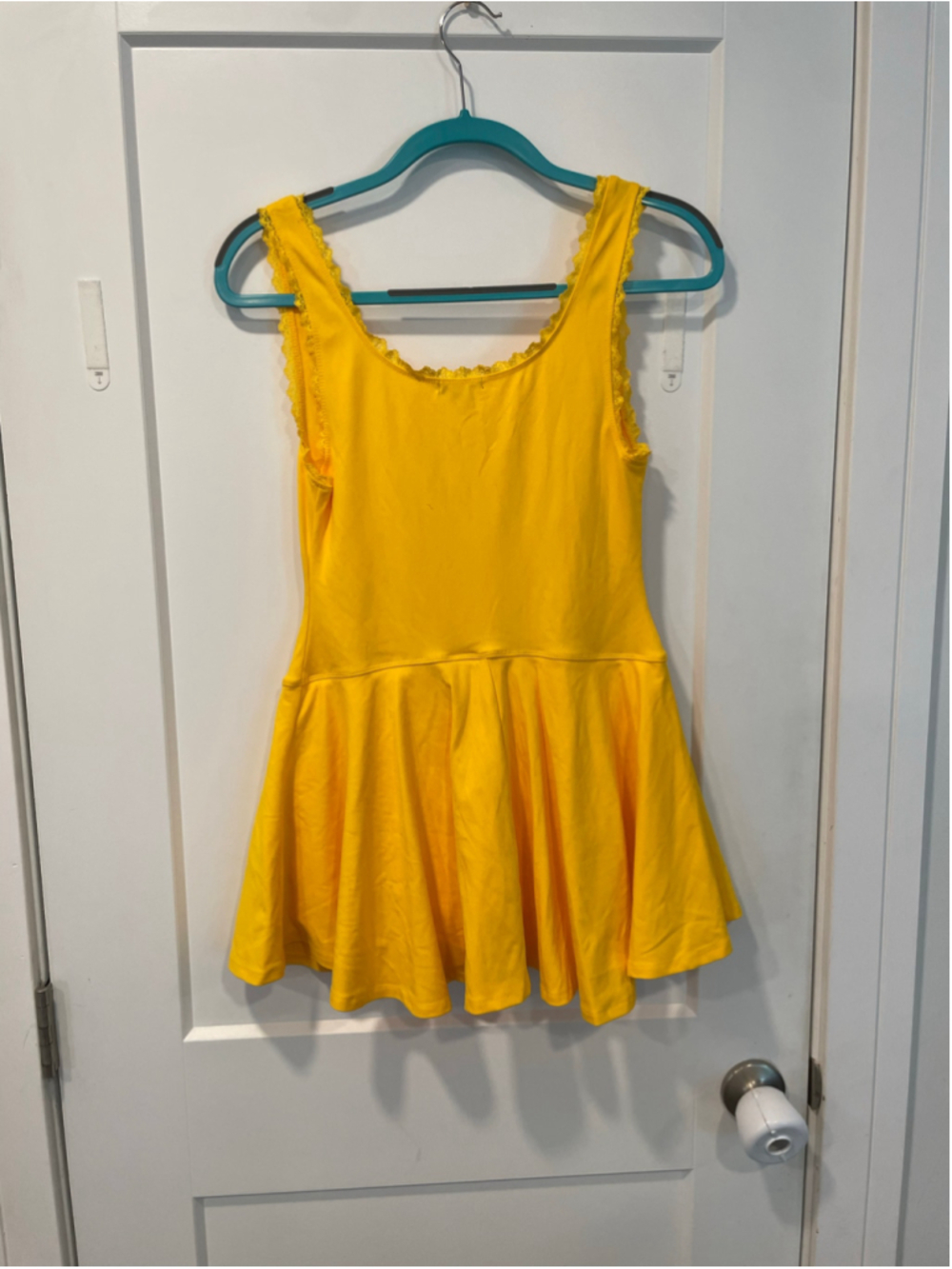 Wild Fable S Golden Yellow Lace Detail Sleeveless Activewear Dress w/Shorts NWT - Picture 3 of 7